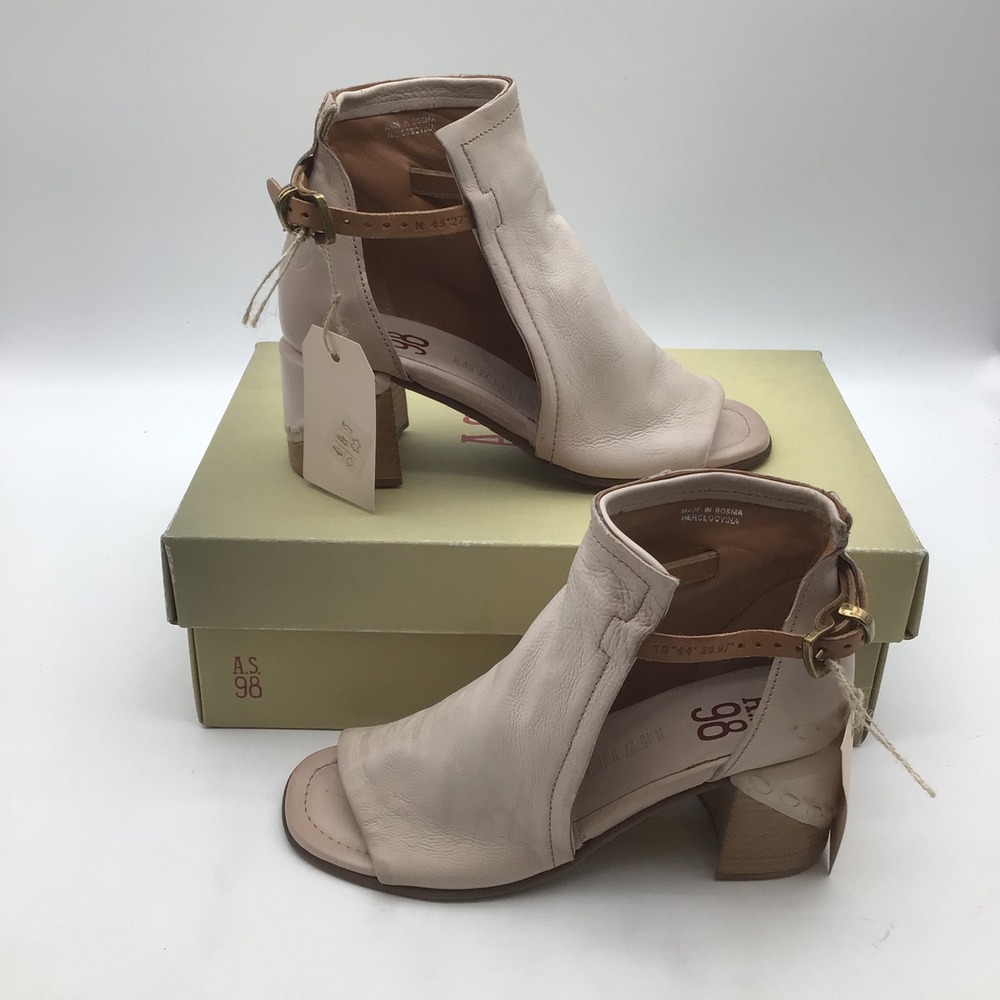 A.S. 98 Maxwell Leather Open Toe Block Heel Ankle Boots Booties EU 37 US 6.5 NEW